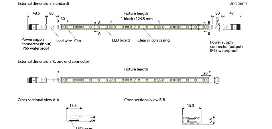 FLT-2A LED Flexible Light dimensions