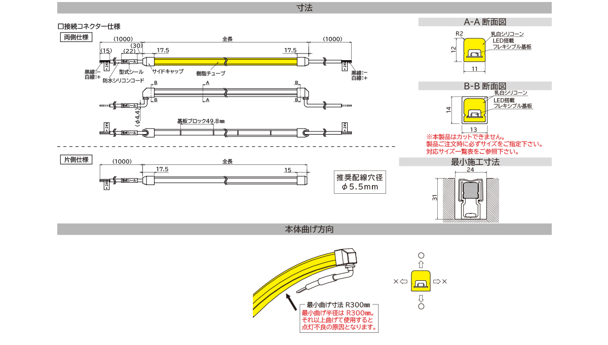 FMT-CA-U フレアライン　ミニ　トップLEDフレキシブルテープライト寸法